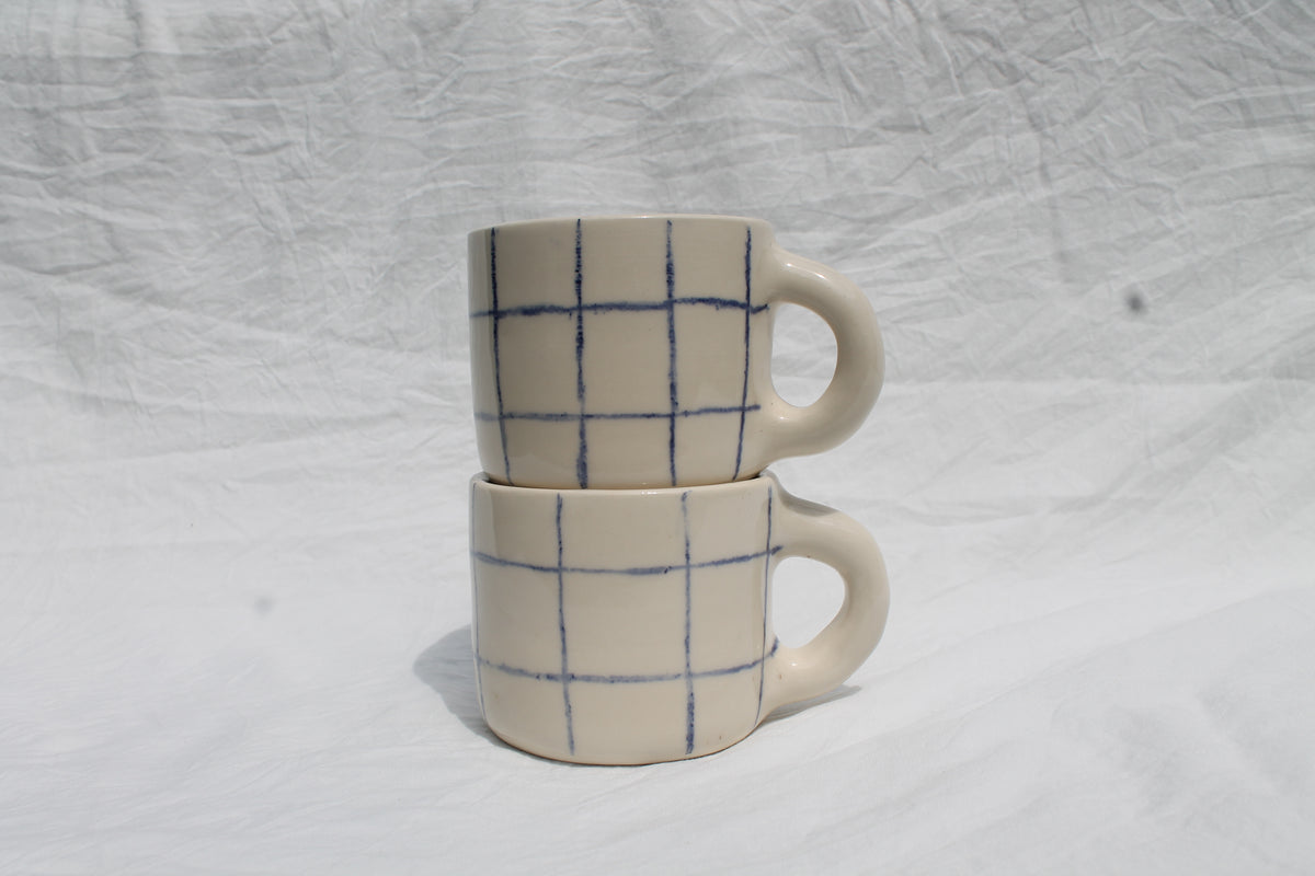 Grid Mug- Blue + White